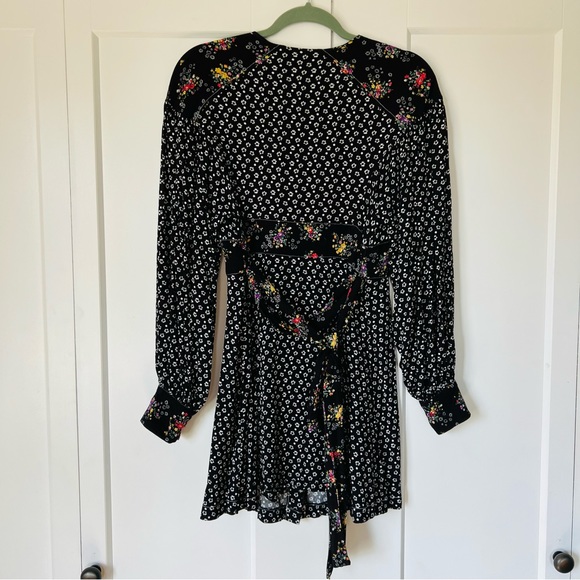 Free People Wonderland Black Floral Button Down Mini Dress Size Medium - Picture 5 of 10